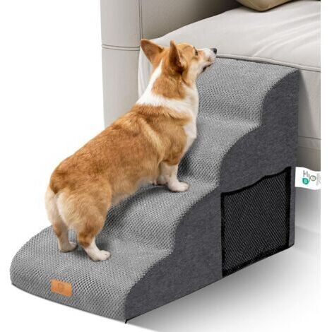 Escalier pour Chien à 4 Marches, Rampe pour Chien, Escalier en Éponge Haute Densité, Escalier Antidérapant pour Animal Âgé/Blessé, Offre Rouleaux Anti Peluches
