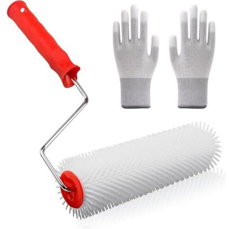 Rouleau Debulleur Ragreage, 23cm Rouleau Debulleur Résine avec Gants, Debulleur Ragreage Utilisé pour Sol Ventilation de la Peinture - Rouleau de purge pour l'aération des revêtements de sol