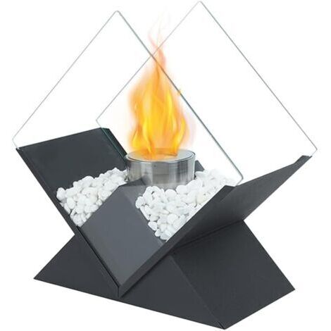 Diamond Cheminée de table portable de 28 cm de haut – Cheminée sans ventilation au bioéthanol à combustion propre pour les événements de fête sur la terrasse intérieure et extérieure (Noir)