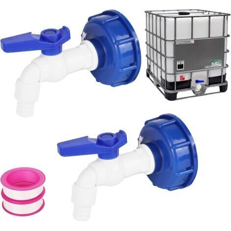Lot de 2 robinets IBC, raccords 3/4" et 1/2", accessoires de réservoir IBC, robinet de jardin, pour conteneur IBC 1000 l, adaptateur pour réservoir d'eau