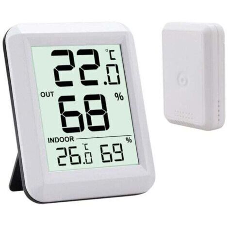 Thermomètre Intérieur et Extérieur, Thermomètre Connecté avec Capteur Extérieure sans Fil, Thermomètre Hygrometre Numérique avec Grand Ecran LCD, Commutateur ℃/℉, pour Bureau, Maison, Chambre