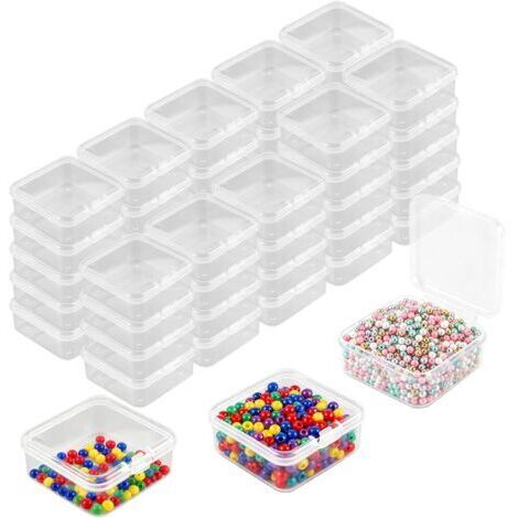 50 Pièces Petite Boite de Rangement, 4,5 x 4,5 x 2 cm Mini Boite de Rangement Transparente en Plastique avec Couvercle, petites boîtes de rangement en plastique pour Perles, Petits Objets, Bijoux