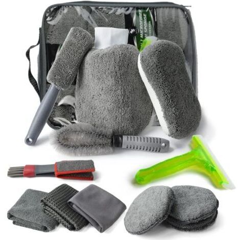 Outils Professionnels Nettoyage de Voiture,Roue De Gants éponge,Wash Kits Microfibre,Microfibre Lavage Voiture Nettoyer Kit,Chiffons de Nettoyage Gants de Lavage (Gris)