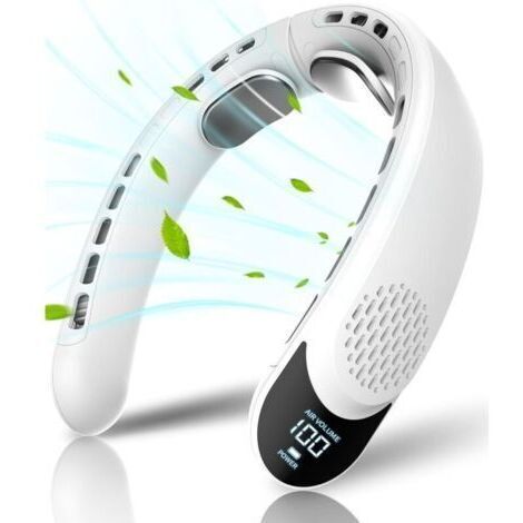 Ventilador de cuello sin aspas, portátil con 4 turbinas, batería de 4000 mAh, recargable por USB, 3 velocidades, flujo de aire de 360°, pantalla LED, ideal para el hogar, la oficina y viajes.