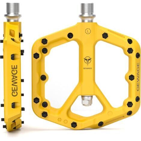 Pédales de VTT GEWAGE, en fibre de nylon, antidérapantes, pour vélo de montagne, 9/16 pouces, légères, larges et plates, jaunes (1 paire)