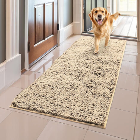 Paillasson et tapis pour animaux de compagnie en microfibre très absorbant, antidérapant, épais, lavable, en chenille douce, pour intérieur et extérieur, 60 x 150 cm - beige