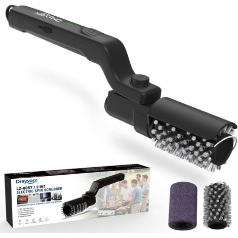 Brosse de nettoyage pour barbecue électrique, sans fil, rechargeable, transporte deux brosses de nettoyage de rechange, nettoyant étanche pour grilles de barbecue, barbecues extérieurs, cadeau pour