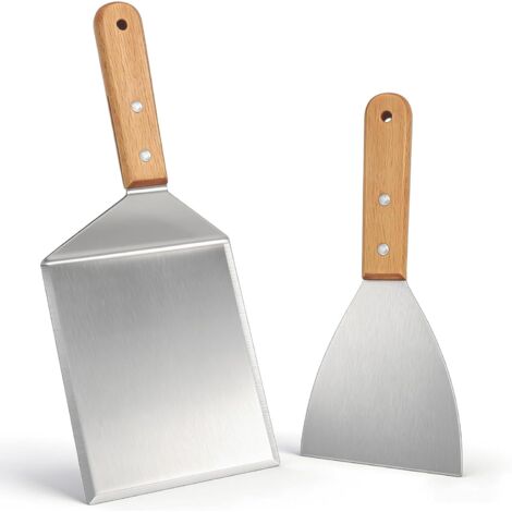 2 Pièces Spatule Cuisine,Spatule Extra Large en Acier Inoxydable Barbecue Spatules avec Poignée en Bois pour Grillades Hamburgers Pizza Crêpes (1/5)