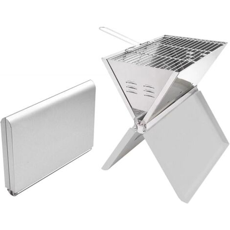 Barbecue Pliable à Charbon Portable, Grill Camping Compact en Inox, Barbecue Nomade avec Grille Amovible, Barbecue de Camping pour Pique-nique, Plage, Terrasse et Randonnée
