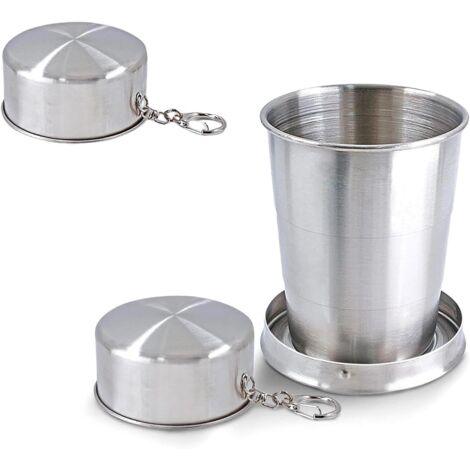 2 Pièces Gobelet Pliable en Acier Inoxydable 304, 150 ml Gobelet Retractable de Voyage, Portable Tasse Pliable Inox, Réutilisable Tazza da Campeggio, pour Camping, Voyages, Randonnée (1/5)