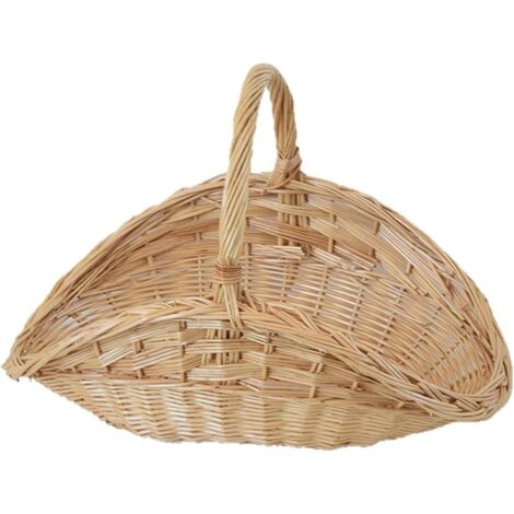 Panier en osier avec anse, grand panier en rotin en forme de coquillage pour les récoltes, les pique-niques et la décoration intérieure - tressé robuste pour fruits, légumes et autres réc (1/5)
