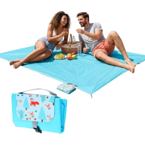 Couverture de Pique-Nique Extérieure - Tapis de Camping Ultra Léger et Imperméable avec Système de Fixation, Idéal pour Les Plages, Camping et Activités de Plein Air (150 x 210 cm) (Bleu lac)