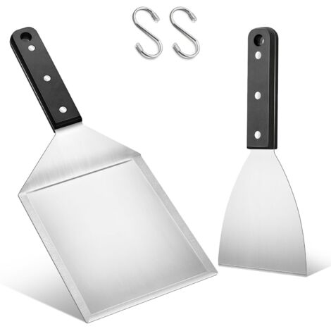 Lot de 2 spatules pour barbecue, 2 spatules à plancha en acier inoxydable et grand support de barbecue pour Smash Burgers, Teppanyaki, accessoires de barbecue, cadeaux de barbecue pour hommes