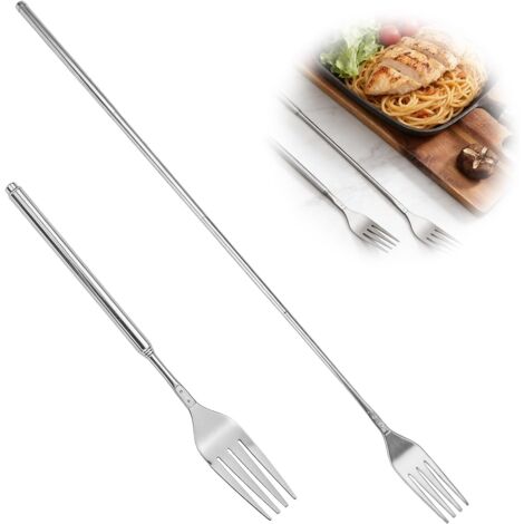 Fourchette Telescopique, Fourchette Pliable et Extensible en Acier Inoxydable Argentée, Portable pour Camping, Randonnée, Barbecue et Usage Domestique (1/5)