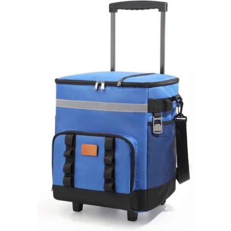 Glacière à roulettes, Isotherme en Tissu Oxford Souple et zippé de 35 L, capacité, avec roulettes et poignée, Portable Protection de Fraîcheur pour Plage Pique-Nique Voyage