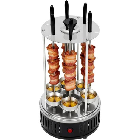 Brochette électrique verticale rotative pour barbecue - 6 brochettes - 1000 W - Machine à brochette rotative automatique autoportante pour brochettes à brochettes - rôtissage de poissons, en plein air