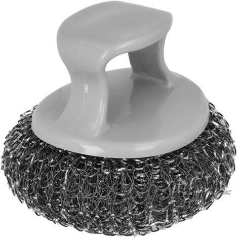 Brosse de Nettoyage pour Barbecue Ronde AM19 - Acier Inoxydable 410 + Manche en polypropylène - 8 x 7 cm - pour Un Nettoyage Rapide des grilles (1/5)