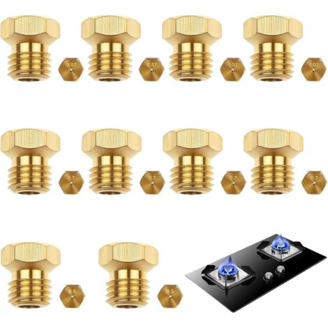 10 Pièces Gicleur Gaz Butane Universels, Gicleur Gaz de Ville, Injecteur de Gaz Gicleur Bouteille Kit 0.5/0.7/0.7/0.87/1.02mm, Injecteur Gaz Butane pour Cuisinière de Brûleur au Propane