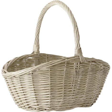 Panier en Osier Naturel de Grande Capacité, Panier de RéColte Pastoral Tissé Conteneur Portable avec PoignéE pour Pique-Nique, Jardin, Cadeaux (Khaki)