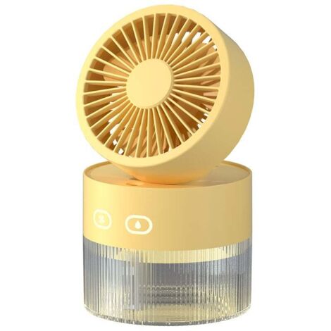 Ventilateur personnel et petit humidificateur d'air 350 ml avec veilleuse LED, humidificateur et ventilateur de bureau rechargeable USB 3 en 1 pour bureau et petite pièce, sans batterie (jaune)