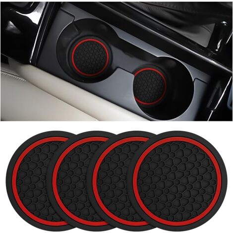 Lot de 4 porte-gobelets antidérapants pour voiture, 2,75 pouces, pour porte-bouteilles, anti-poussière, universels pour véhicules, camions, camping-cars, etc. (noir/rouge)