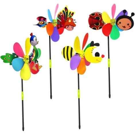 Jouets de Moulin à Vent Décor de Moulin à Vent Jardin, Jouet d'enfant en Plastique pour décoration Jardin et Cour, 4 pièces