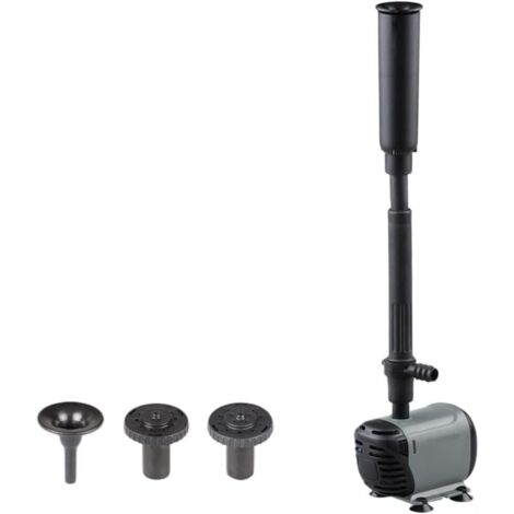 Pompe de fontaine de jardin réglable 600 l/h en plastique noir submersible avec contrôle du débit et 3 embouts pour aménagement paysager d'étang à poissons, filtre intégré (EQB-600P) (1/5)