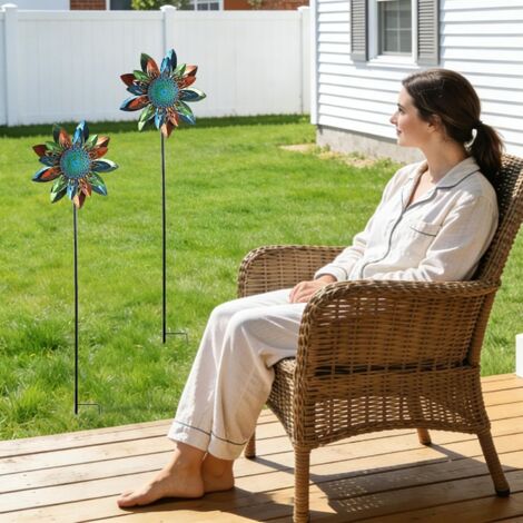 Lot De 4 Tourniquets De Jardin – Moulins à Vent Floraux Arc-en-ciel – Décoration Extérieure Pour Cour, Patio, Balcon