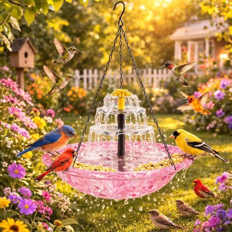 Cascade Solaire Fontaine Suspendue Bain Oiseaux, Abreuvoir De Jardin Extérieur avec Pompe À Eau Autonome, Bol Et Chaîne, pour Colibris, Cour Et Patio (B)