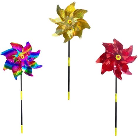 Ensemble de 3 Moulins à Vent Octogonaux en Pet Résistant, Couleurs Rouge, Jaune et Dégradé, Moulinets Réfléchissants Anti-Oiseaux pour Balcon et Jardin, Outil D’effarouchement
