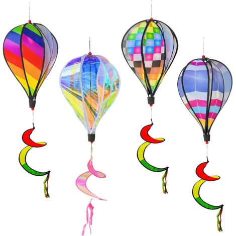 4 pièces Montgolfière Windspinner : carillons éoliens à suspendre pour l'extérieur, carillon éolien spinner arc-en-ciel jardin pinwheels tourbillons vent spinner moulin à vent arc-en-ciel rayé