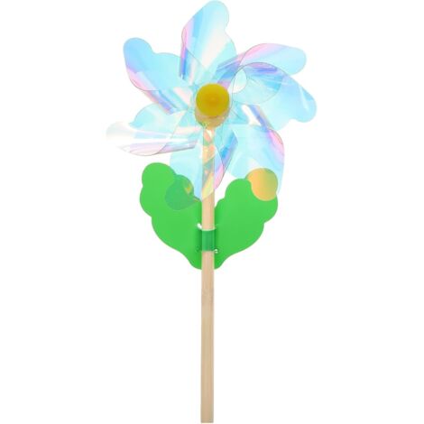 Moulins À Vent 4.7" Éoliennes Réfléchissantes 7 Feuilles avec Bâtons en Bois pour Jardin Terrasse Pelouse Extérieur Fêtes Cadeaux, Coloré