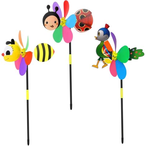 3 pièces moulinets pour Cour et Jardin, Dessin animé Mignon 3D coloré sur Le thème des Animaux moulinets décoratifs Amusants Jouets pour Enfants pour fête de Mariage en Plein air