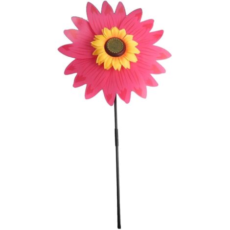 Moulin à vent en forme de tournesol - Construction en PVC - 36 x 72 cm - Avec tige de 57 cm - Pour pelouse, terrasse et fête en plein air (rose)