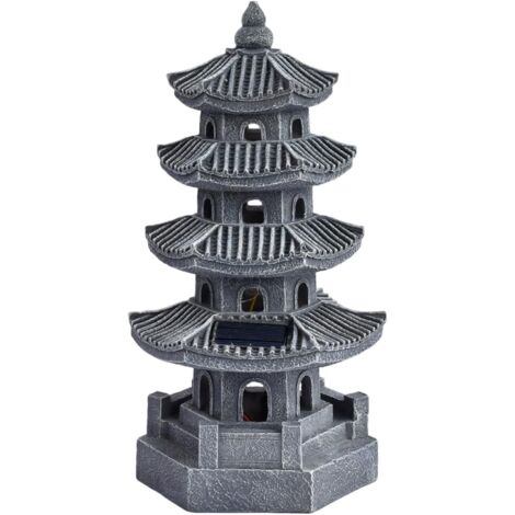 Statue de Jardin pagode Lanterne de pagode à énergie Solaire en résine décoration Jardin Japonais Zen extérieur pour Balcon, Patio, Porche, Cour 11, 4 x 4, 7 x, 7 Pouces Gris