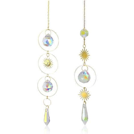 Attrape Soleil, 2 Pièces 40 cm Carillons en Cristal de Verre Prismatique, Cristaux Pendentifs Sun Catchers Décor Fenêtre, Suspendu Suncatcher avec Pendentif Arc-en-Ciel pour Fenêtre Jardin (1/5)