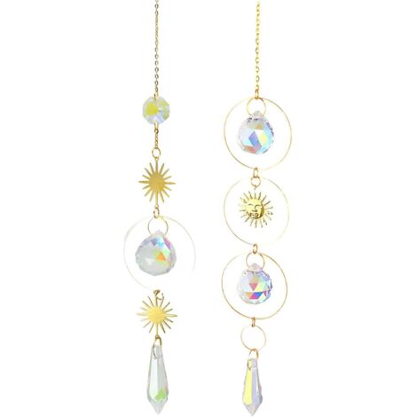 Lot de 2 Attrape Soleil Cristal Suspendu, Suncatcher Prisme Arc-en-Ciel avec Motif Lune et Soleil Argenté, Décoration Brillante pour Fenêtre Maison Jardin, Idée Cadeau Femme Maman pour Noël Mariage (1/5)