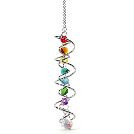 Attrape Soleil en Cristal, Suncatcher avec Queue en Spirale et Sept Perles Chakra, Suspendable Carillon à Vent Coloré Sun Catcher pour Décoration de Fenêtre Jardin (46 CM) (1/5)