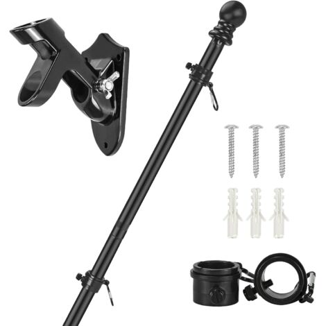 Kit de mât de drapeau avec support de drapeau, 1,5 m en acier inoxydable, avec anneaux rotatifs à 360° et pointe sphérique, support en aluminium, support mural pour la maison, le jardin, la