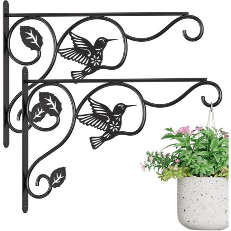 Support de suspension pour plantes en métal, paquet de 2, crochets pour plantes avec motif d'oiseau pour suspendre des, mangeoires à oiseaux, carillons éoliens pour intérieur et extérieur/12x
