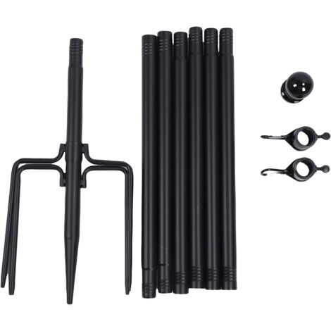 Mât de drapeau de 3 m sans enchevêtrement dans le sol avec base à 5 dents, kit de mât de drapeau de sol robuste avec base à 5 broches pour l'extérieur de la maison, du jardin (noir, sans drapeau