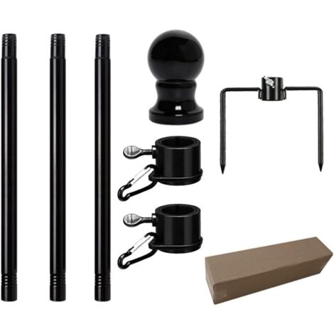 Kit de mât de drapeau noir de 1,2 m pour drapeau en acier inoxydable avec anneaux anti-enroulement, hauteur réglable de 4 à 2,8 m, anneaux rotatifs en alliage d'aluminium – Vol, facile