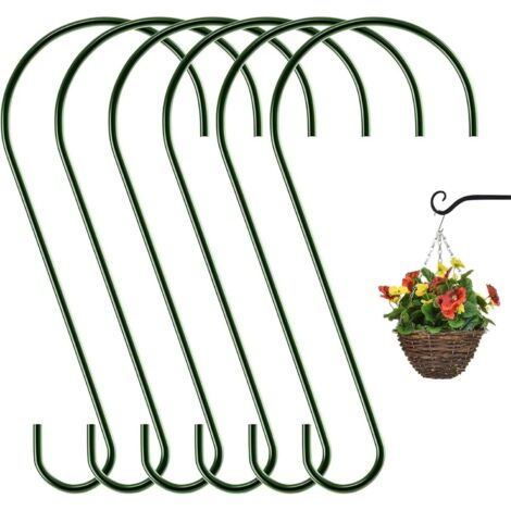 Lot de 6 crochets en métal extra longs en forme de S de 30 cm pour suspendre des plantes - Grand crochet de branche d'arbre - Pour nourriture pour oiseaux sauvages - Vert foncé - Pour suspension