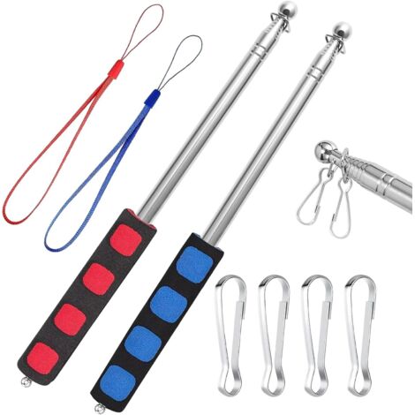 2 PCS Mât Télescopique de 1.6 m Baton pour Drapeau Publicitaire Manche Telescopique Hampe pour Drapeau Peut Être pour Les Mâts de Guide Touristique Le Camping Les Événements en Plein Air(Rouge+Bleu)