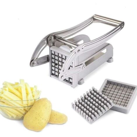Coupe-frites professionnel en acier inoxydable – 2 lames interchangeables – Coupe uniforme pommes de terre et légumes – Facile à nettoyer – Joorrt