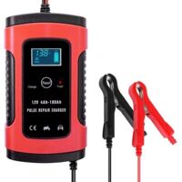 Chargeur de batterie 12 V - Chargeur d'entretien - Chargeur intelligent pour batteries au plomb-acide - Pour voiture, moto, scooter - Chargeur de batterie - 12 V 5 A à 6 A - Écran LCD
