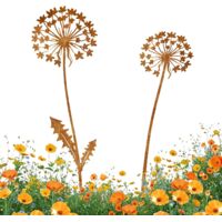 Décoration Jardin,2 Pièces Piquet de Jardin,Piquets Décoratifs en Fer,Piquets de Jardins en Forme de Pissenlit en Métal Rouillé,pour Jardins,Terrasse,Balcon,Pot de Fleurs