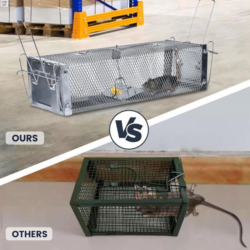 PATEMZON Piège à Rats Vivant Professionnel - Cage De Capture Humane 41x14x11 Cm, 2 Entrées, Réutilisable Pour Souris, Loirs, Mulots Et Rongeurs - Intérieur & Extérieur