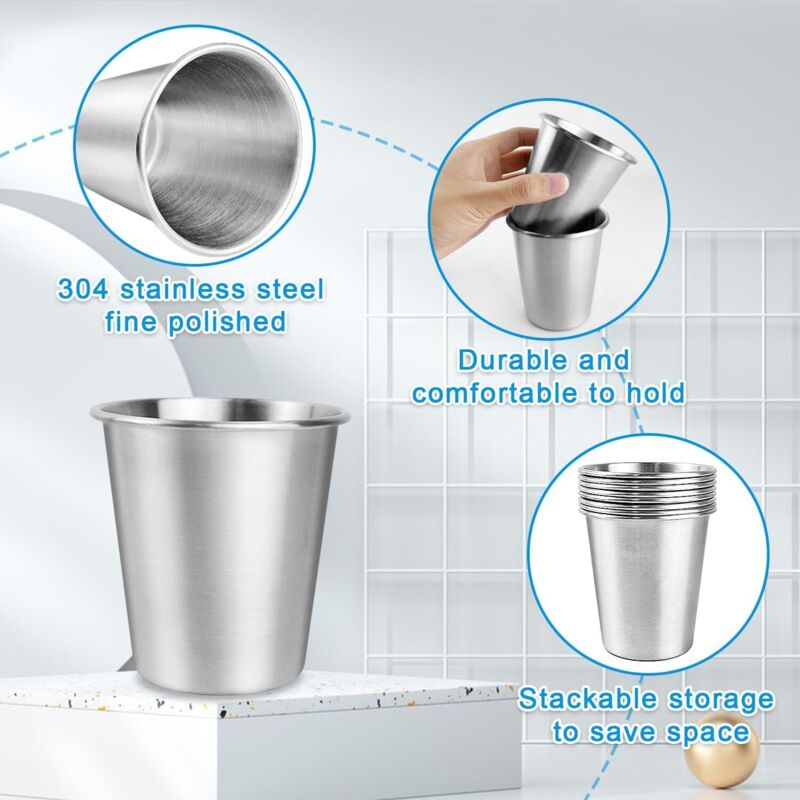 Lot De 8 Gobelets En Inox 260 Ml - Acier Inoxydable 304, Bord Lisse, Idéal Camping, Fêtes