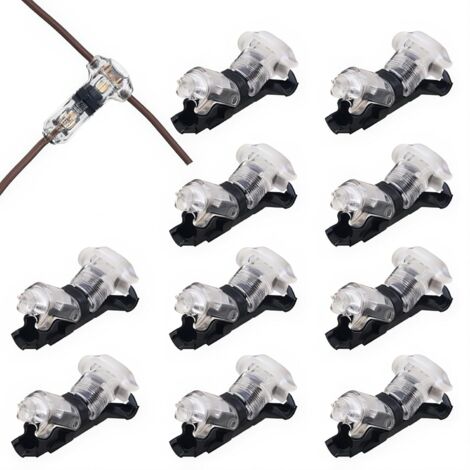 10 pièces Connecteur en T 1 broches pour fil electrique 20/22 AWG Voiture Étanche Connecteur Électrique - sans soudure en fils câble Voiture LED éclairage connecteur etanche Cosses et kits